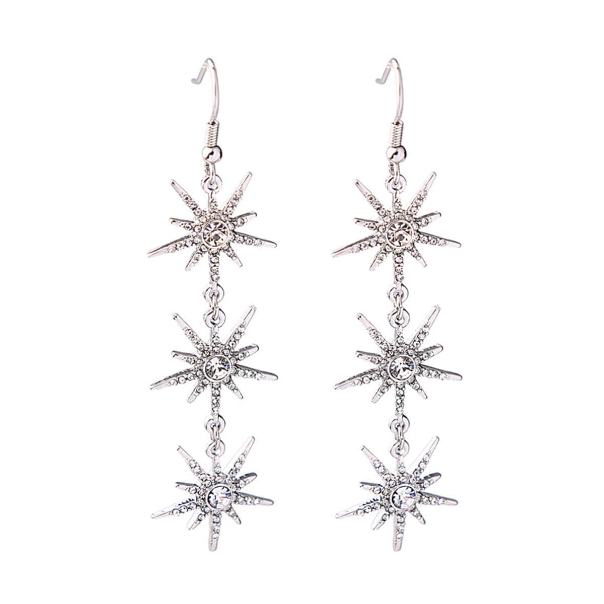 Cubic Zirconia & Silvertone Linking Sun Drop Earrings