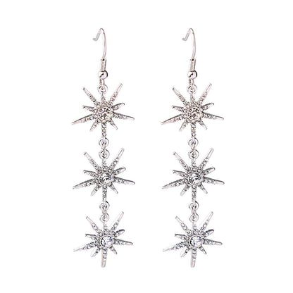 Cubic Zirconia & Silvertone Linking Sun Drop Earrings