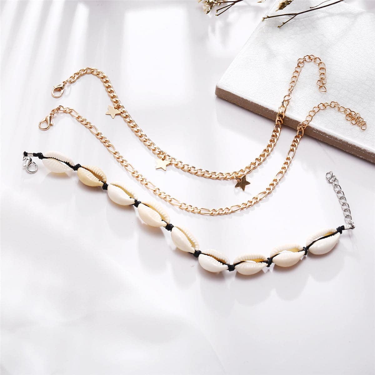 Pukka Shell & Two-Tone Star Station Anklet Set