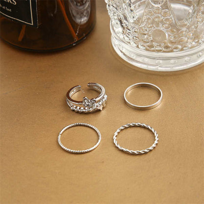 Cubic Zirconia & Silvertone Openwork Butterfly Twine Ring Set
