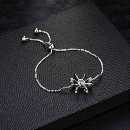Cubic Zirconia & Silvertone Flower Adjustable Charm Bracelet