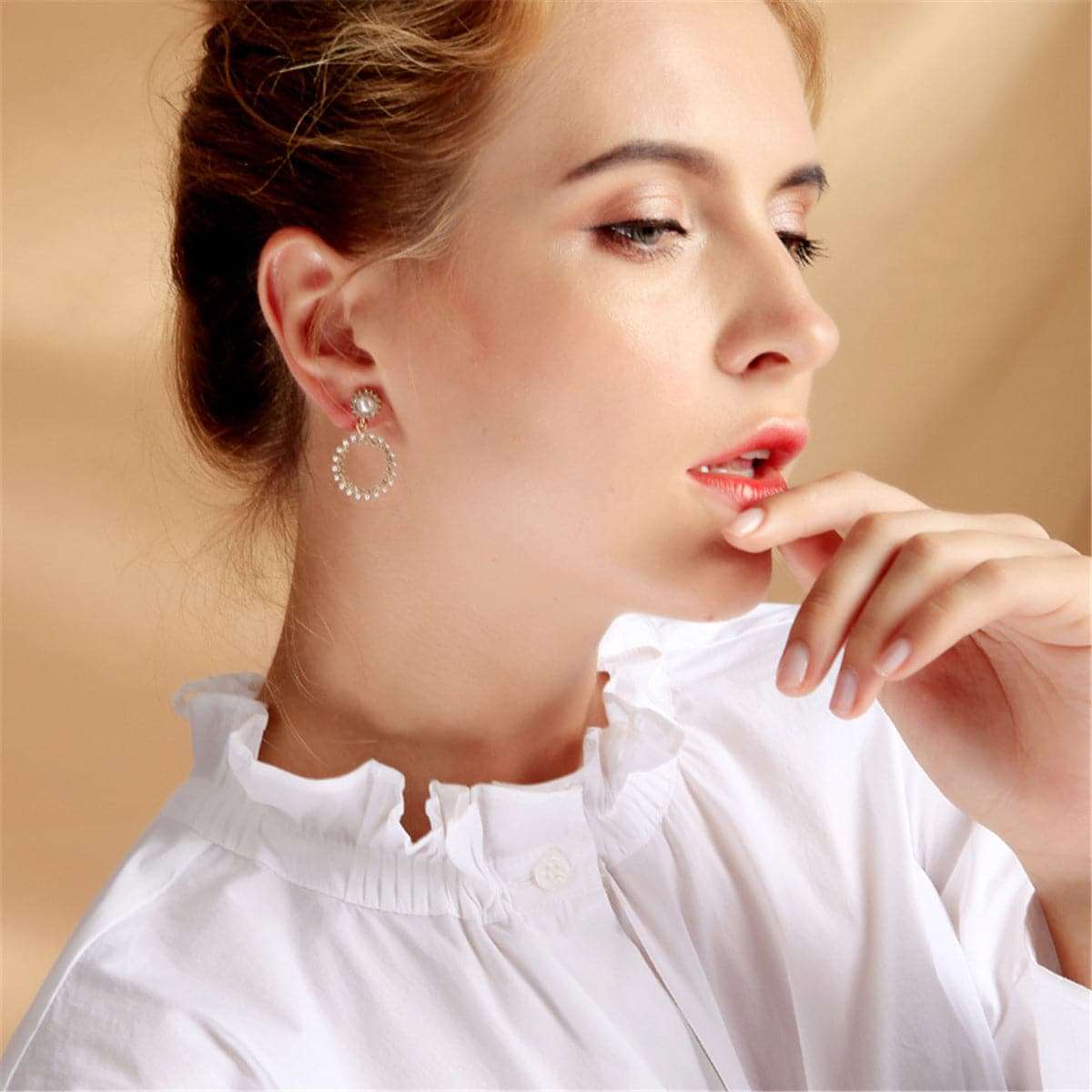 Pearl & Cubic Zirconia Goldtone Open Circle Drop Earrings-3