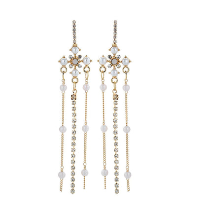 Pearl & Cubic Zirconia Goldtone Beaded Tassel Drop Earrings