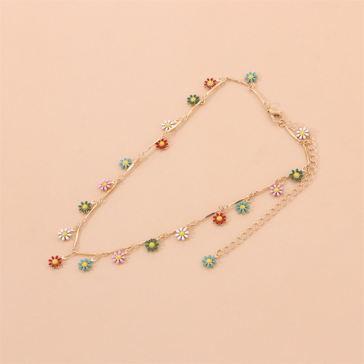 Multicolor Enamel & Goldtone Flower Collar Necklace