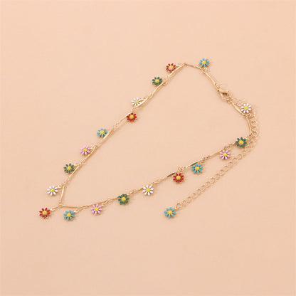 Multicolor Enamel & Goldtone Flower Collar Necklace