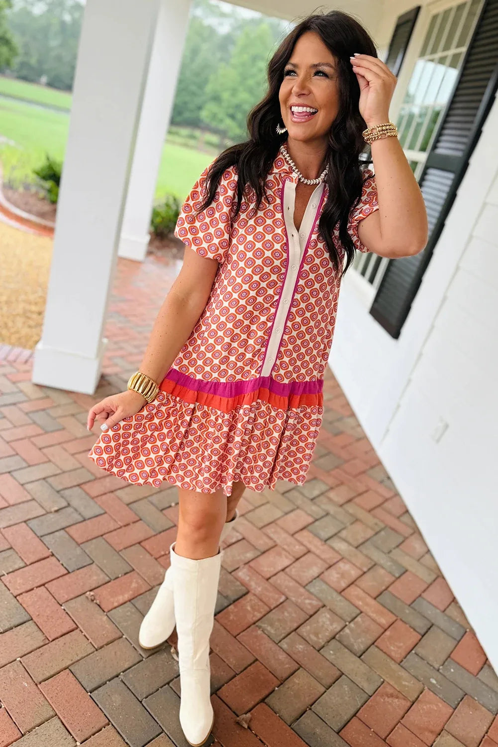 Stella B. Clothing Tatum Geometric Ruffle Spring Dress