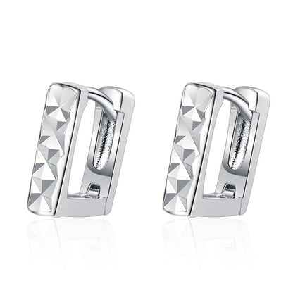 Silvertone Diamond-Cut Open Square Huggie Earrings