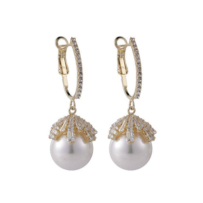 Pearl & Cubic Zirconia Goldtone Huggie Earrings