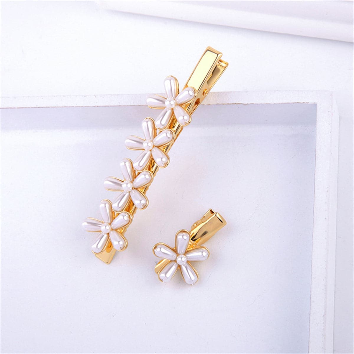 Pearl & Goldtone Flower Hair Clip Set