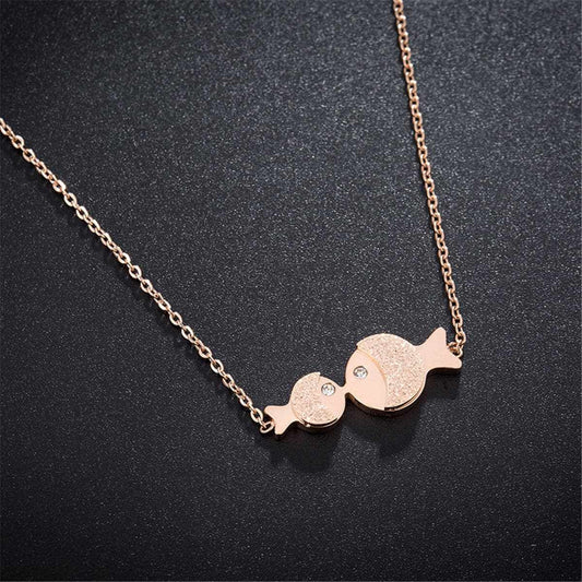 Cubic Zirconia & Rose Goldtone 2 Fish Pendant Necklace