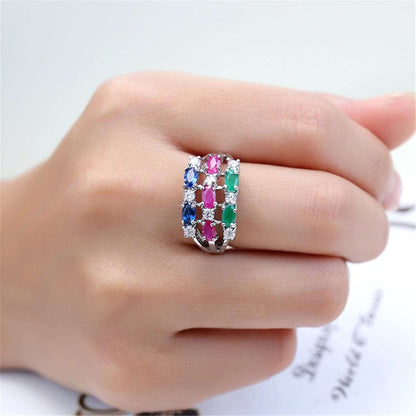 Purple Crystal & Silvertone Flower Ring-1
