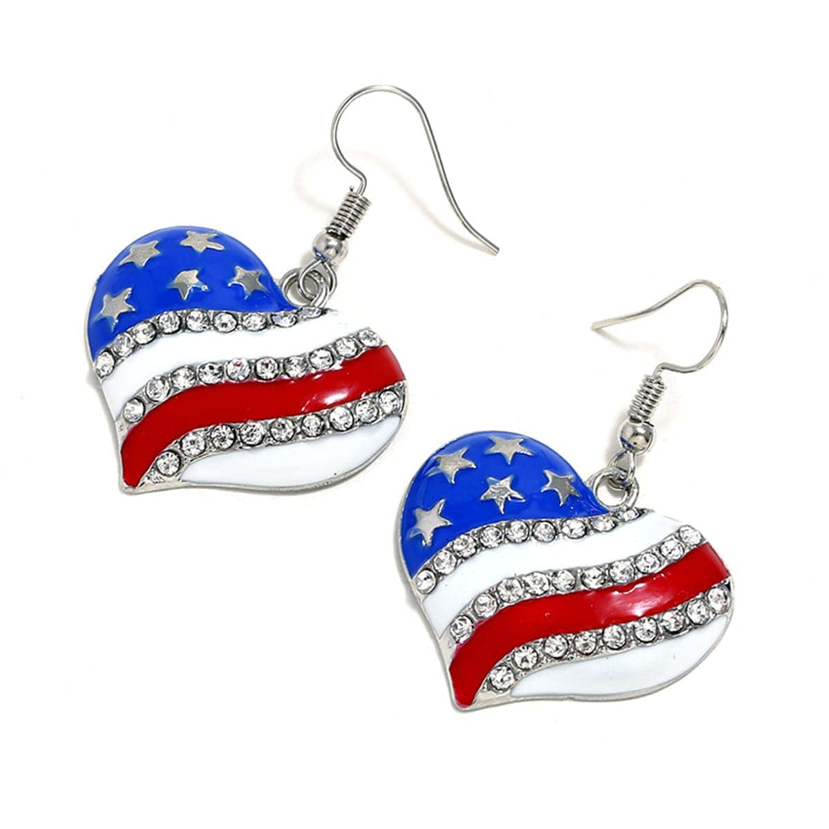 Cubic Zirconia & Silvertone Flag Heart Drop Earrings