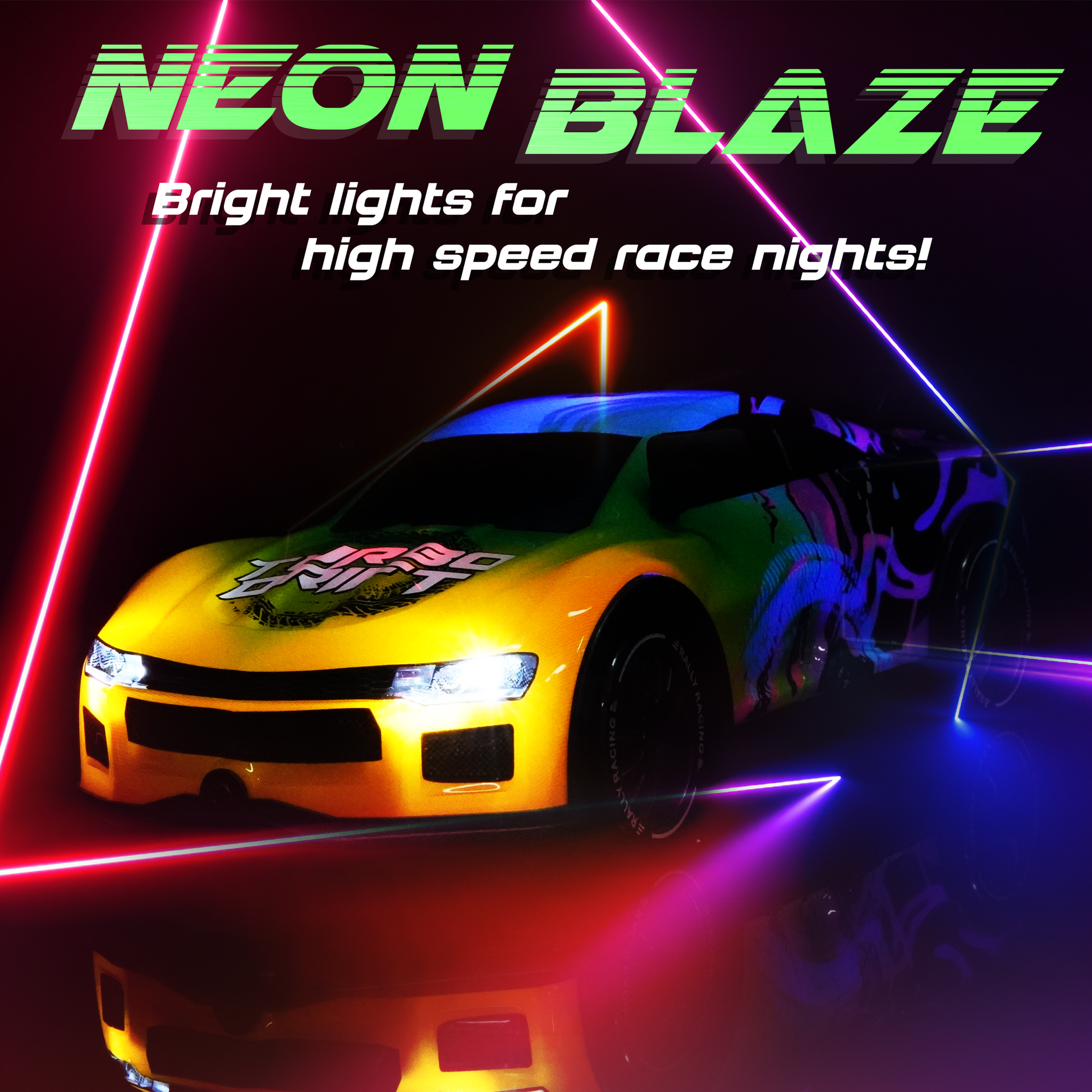 Yellow, green, pink and blue mix car and blue remote-