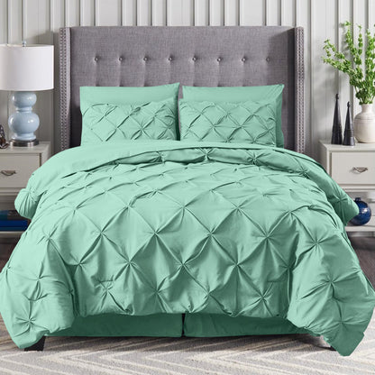 Elegant Comfort 8-Piece Pintuck Pinch Pleated Comforter Set - Includes 4-Piece Sheet Set with Double Sided Storage Pockets