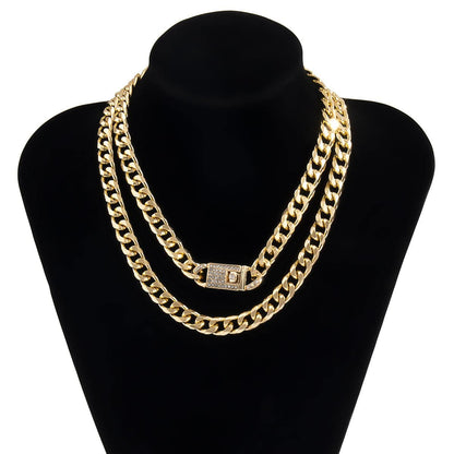 Cubic Zirconia & Goldtone Lock Necklace Set