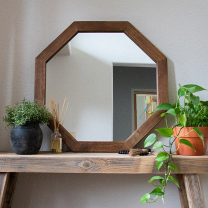 Octagon Wood Frame Mirror