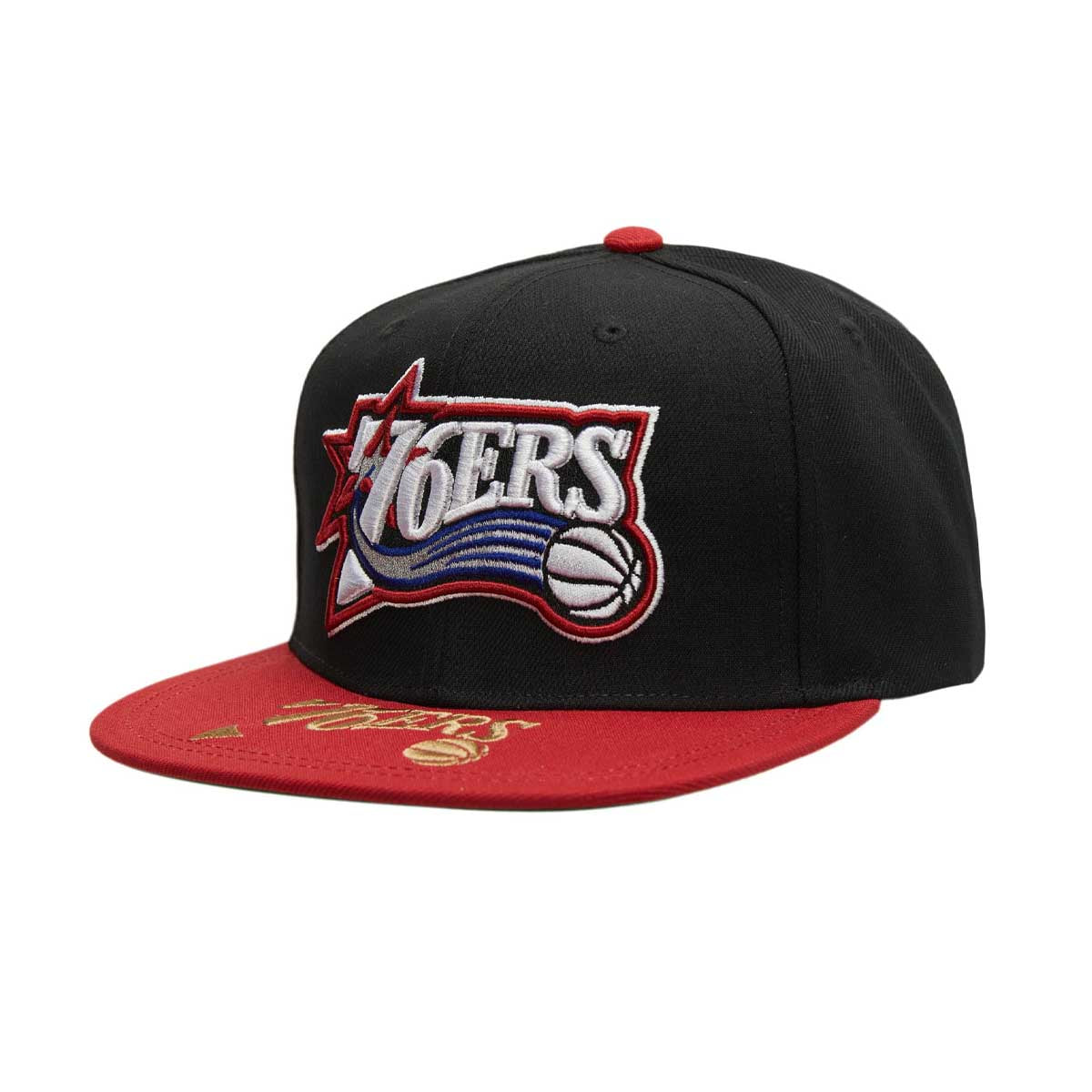 Men's Mitchell & Ness NBA Logo Bill Snapback Hwc 76Ers - Black-Red
