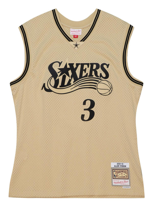Men's Mitchell & Ness Khaki Black Swingman Jersey 76Ers 2000 Allen Iverson