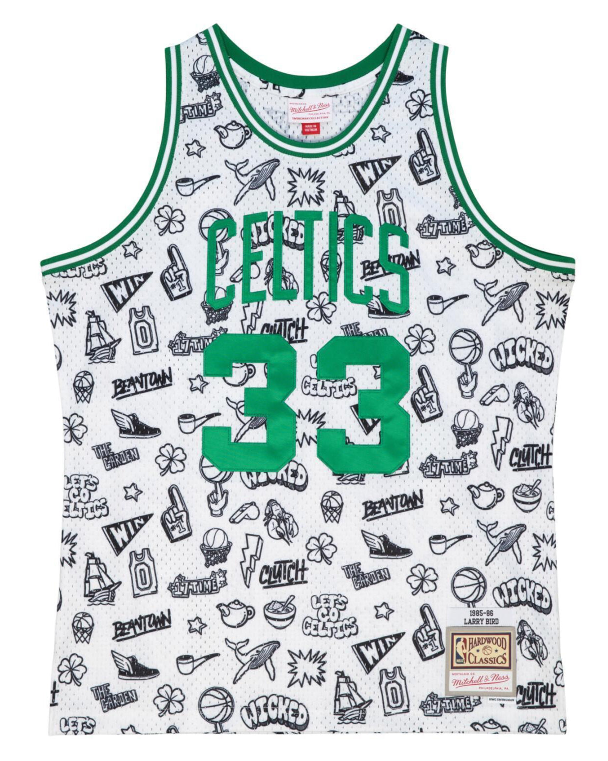 Men's Mitchell & Ness Doodle Swingman Jersey Celtics 1985 Larry Bird