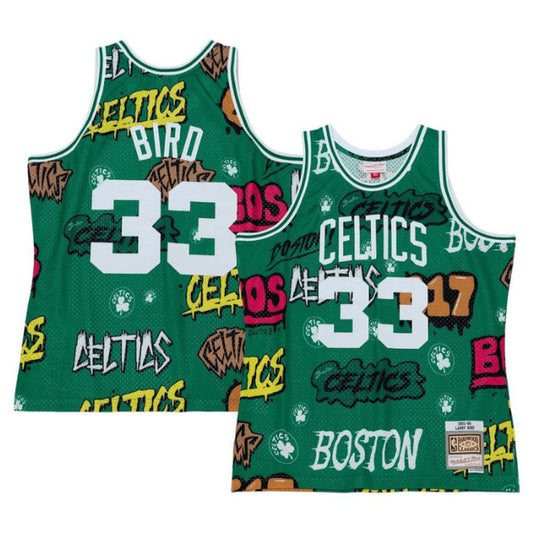 Men's Mitchell & Ness Slap Sticker Swingman Jersey Celtics 1985 Larry Bird