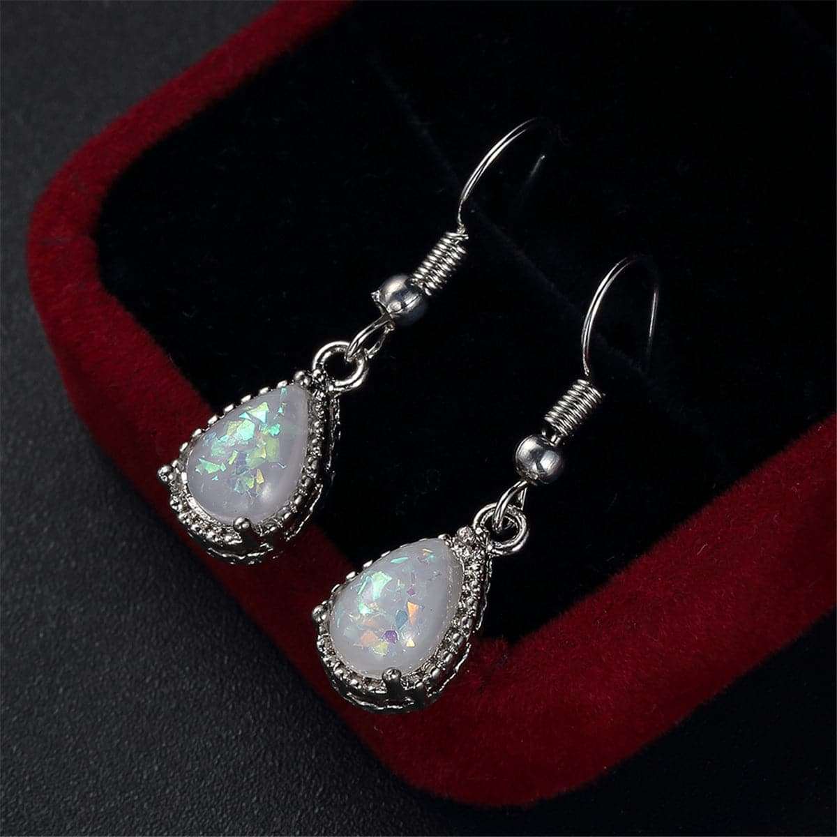 Opal & Silvertone Drop Earrings