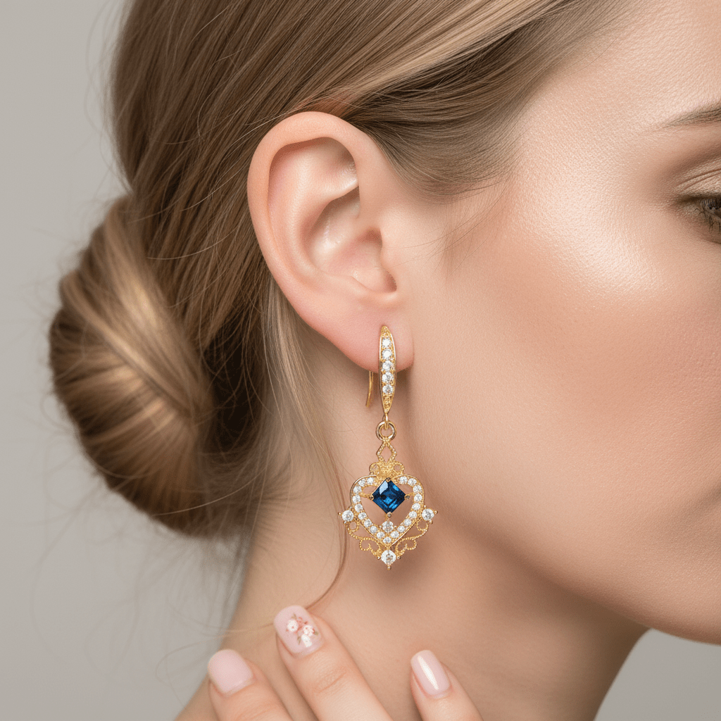 Sapphire Crystal & Cubic Zirconia Goldtone Princess-Cut Heart Hook Earrings