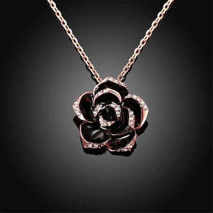 Cubic Zirconia & Rose Goldtone Rose Pendant Necklace