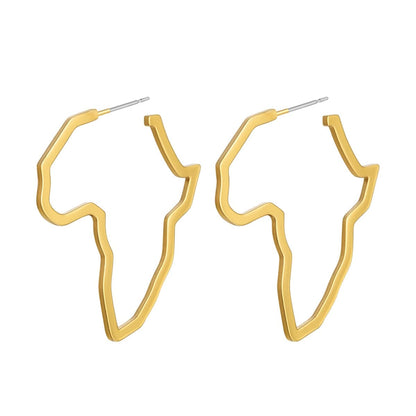 Goldtone Open Africa Map Hoop Earrings