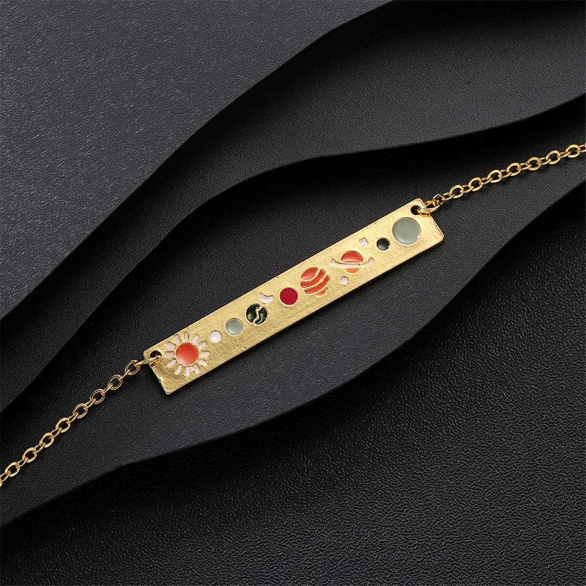 Orange & Goldtone Celestial ID Bracelet