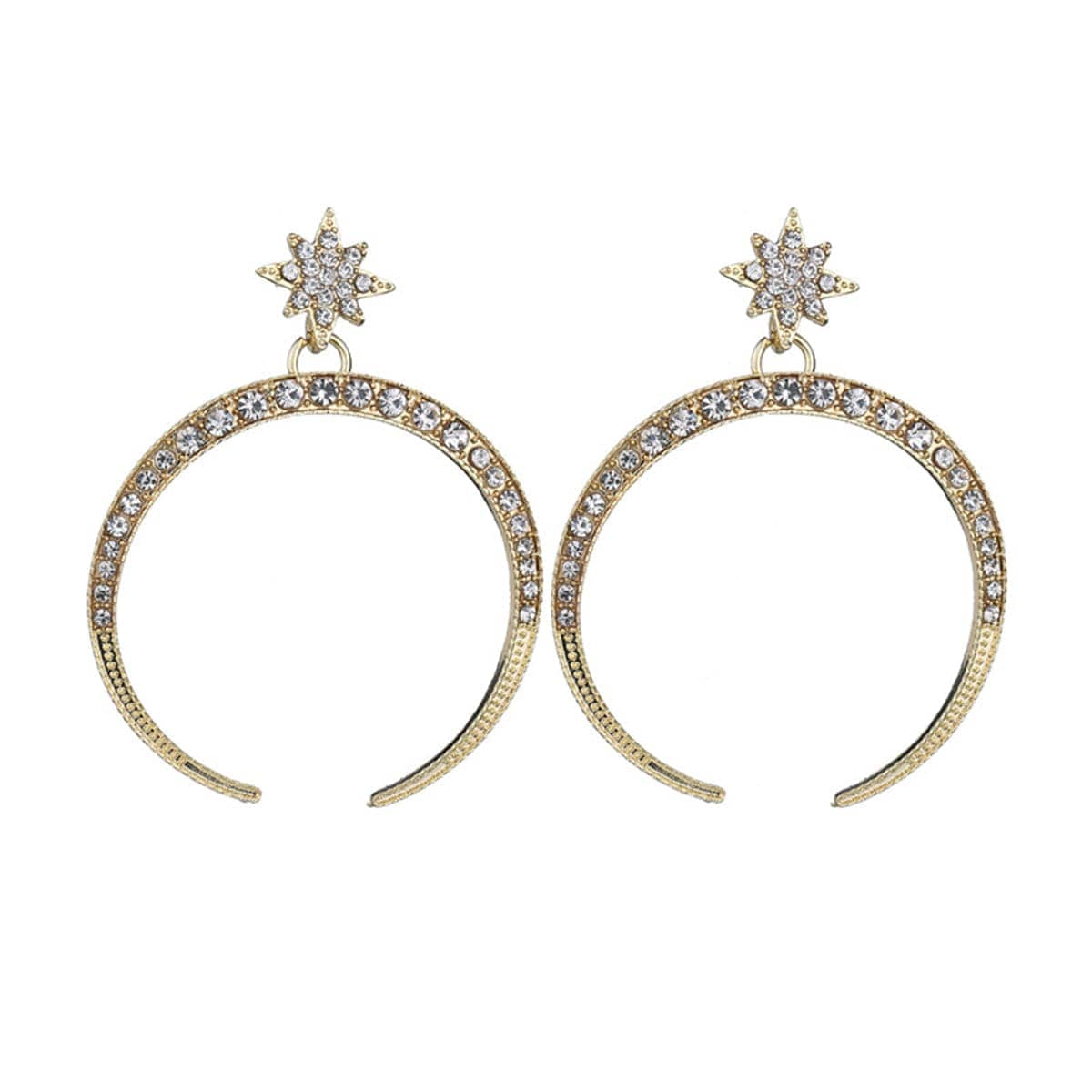 Cubic Zirconia & Goldtone Crescent Moon Star Drop Earrings