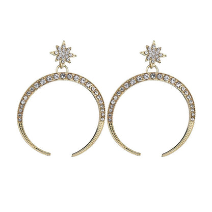 Cubic Zirconia & Goldtone Crescent Moon Star Drop Earrings