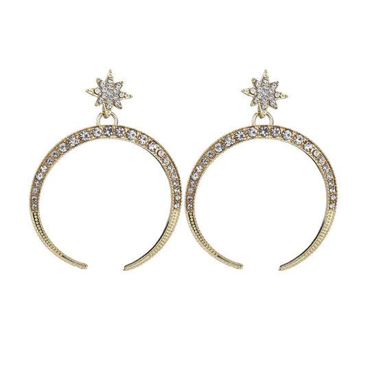 Cubic Zirconia & Goldtone Crescent Moon Star Drop Earrings