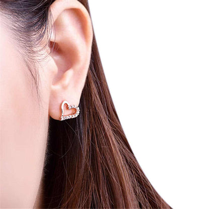 Cubic Zirconia & Rose Goldtone Heart Stud Earrings-2