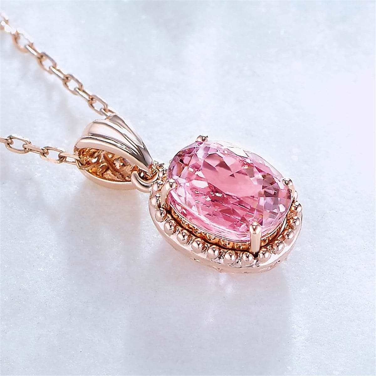 Pink Crystal & Rose Goldtone Halo Oval Pendant Necklace