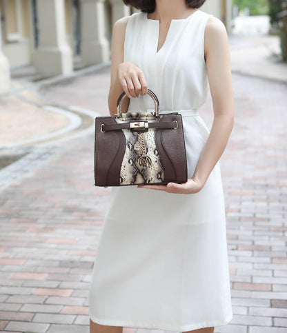 Cassia Snake embossed Satchel Bag