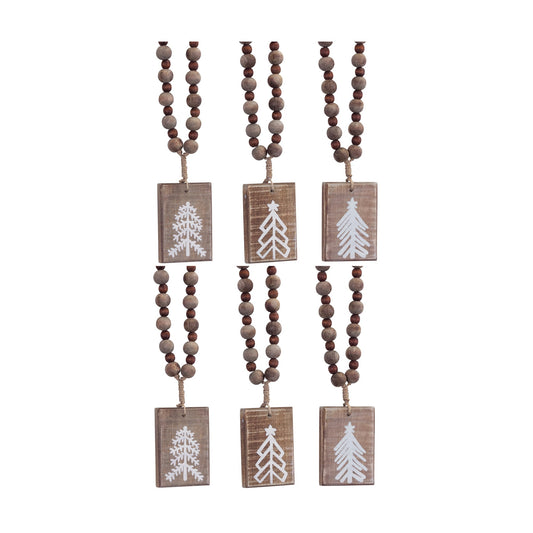 Melrose International Rustic Wood Tree Tag Ornament with Beaded Hanger (Set of 6)