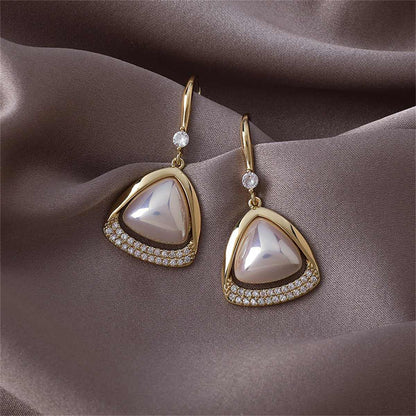 Pearl & Cubic Zirconia Goldtone Open-Triangle Drop Earrings