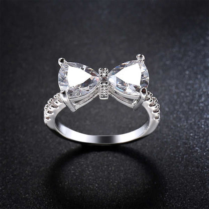 Crystal & Cubic Zirconia Silvertone Bow Ring-2