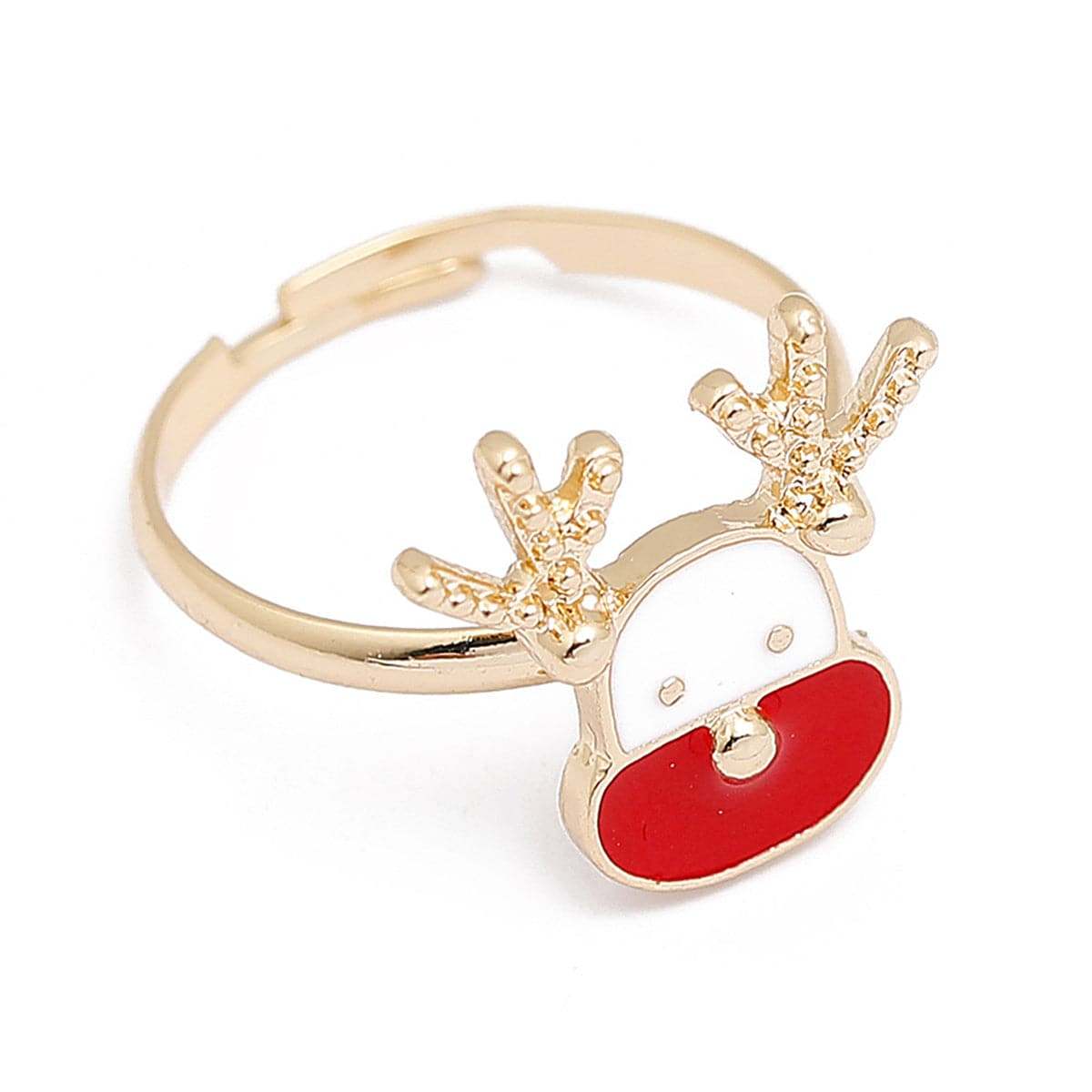 Red Enamel & Goldtone Reindeer Adjustable Ring-1