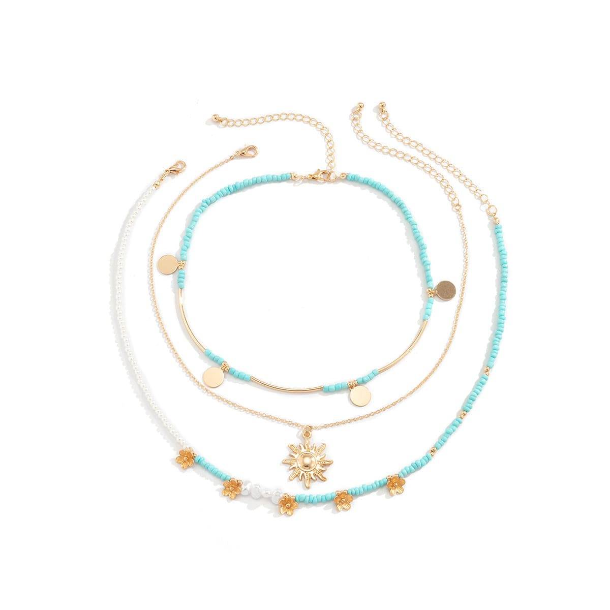 Howlite & Pearl Goldtone Sun Pendant Necklace Set
