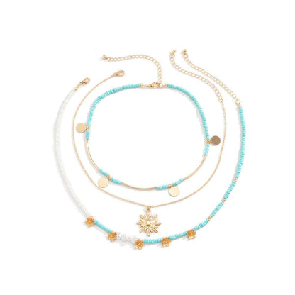 Howlite & Pearl Goldtone Sun Pendant Necklace Set