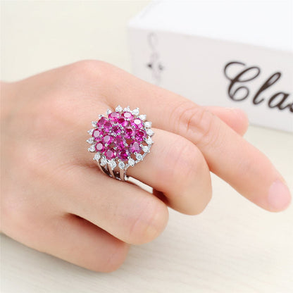 Red Corundum & Cubic Zirconia Flower Ring-3