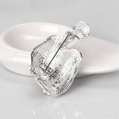 Cubic Zirconia & Enamel Silvertone Santa Hat Brooch