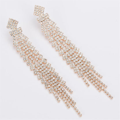 Cubic Zirconia & Goldtone Tassel Pavé Drop Earrings