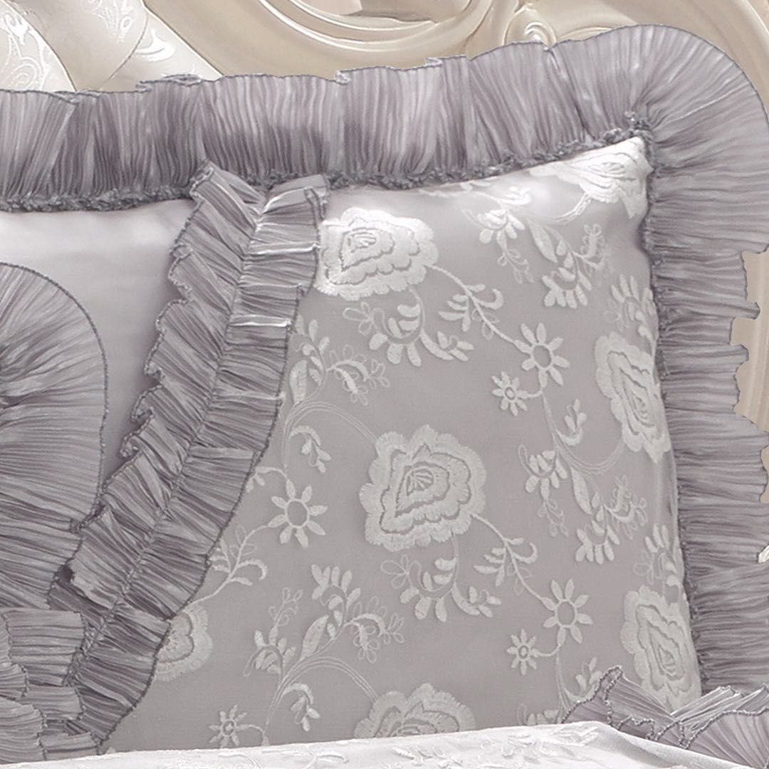 Tache Satin Ruffle Floral Lace Silver Rose Petals Comforter Set (HYZ102)