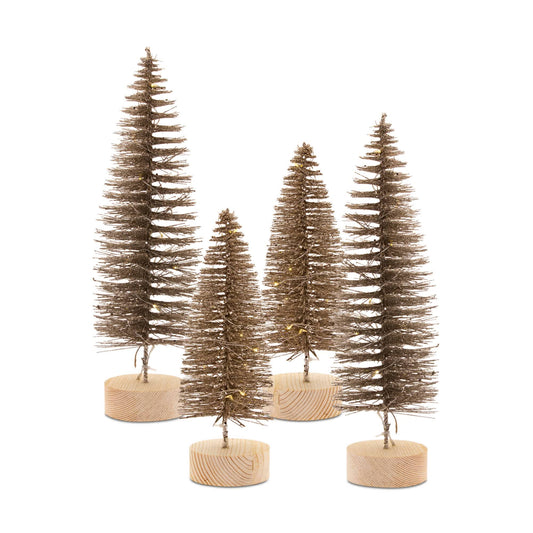 Melrose International LED Lighted Bronze Bottle Brush Tree with Wood Base (Set of 4)