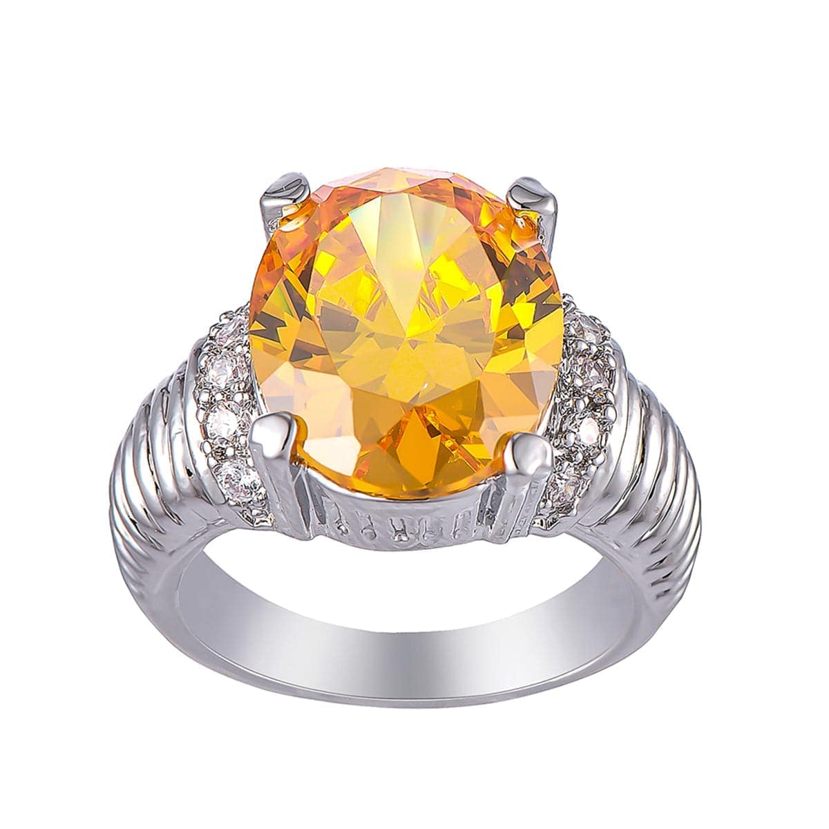 Yellow Crystal & Silvertone Oval-Cut Ring