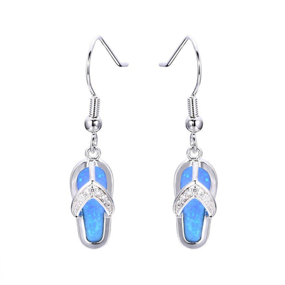 Blue Opal & Cubic Zirconia Flip-Flop Drop Earrings