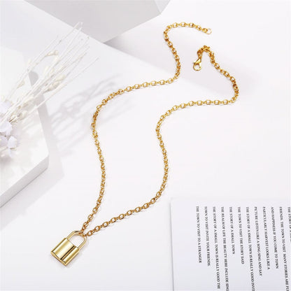 Goldtone Lock Pendant Necklace