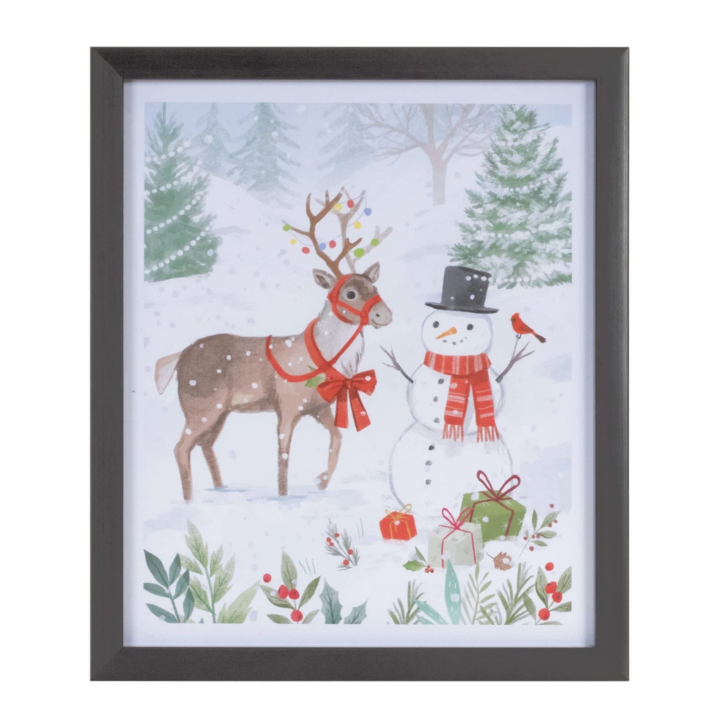 Melrose International Framed Snowman and Deer Print 11"H